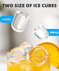 Large and small ice cubes from No Sweat Countertop Ice Maker in a glass with a citrus garnish, demonstrating ice sizes.