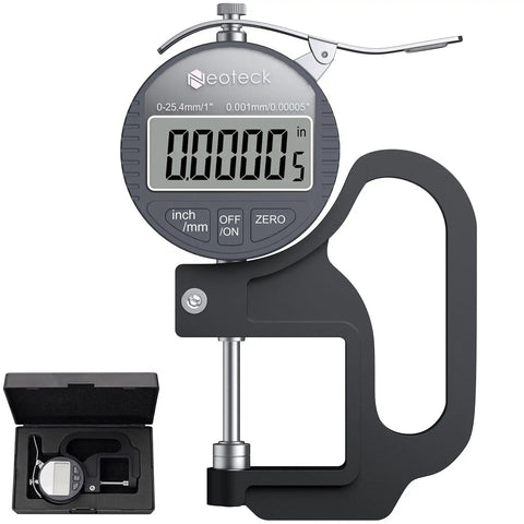 Pro Grade Precision Digital Thickness Gauge With Ultra Precise 0.00005 Inch Resolution All In One 0 to 1 Inch Range LCD Display Inch And Millimeter Conversion One Hand Quick Press Operation For Leather Paper Fabric Film And More