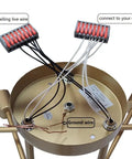 Cool Modern Sputnik Ceiling Chandelier, 6 Light LED Fixture With Included Bulbs, Gold Finish wire connections detail.
