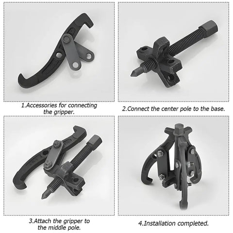 Assembly steps for 3 Jaw Inner Bearing Puller for Auto and Motorcycle Gear Removal with Reversible Jaws Pro Grade Heavy Duty Tool