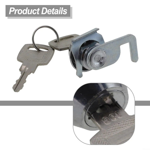 Zinc Alloy Cam Lock With Quick Clip for Cash Drawers and Metal Cabinets, shown with two keys and detail of lock mechanism
