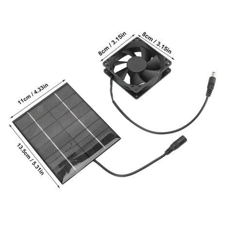 Compact Solar Powered Exhaust Fan Kit For Greenhouses Chicken Coops Sheds And Windows Ultra Efficient Ventilation shown with dimensions
