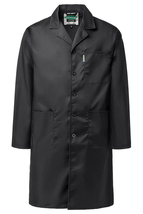 Men's Mechanic Lab Coat For Workshop And Woodworking, Long Black Shop Coat XL, Heavy Duty 80 Percent 20 Percent Polyester Cotton Blend