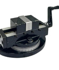 Heavy Duty Self Centering Milling Machine Vice With Swivel Base 2 Inch Jaw Capacity Rotates 360 Degrees, black metal construction.