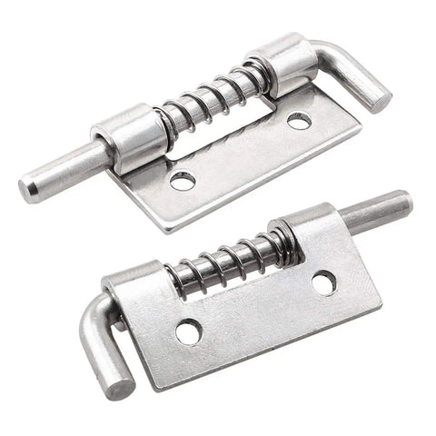 304 Stainless Steel Flat Pin Spring Latch Hinges 4 Pack for Cabinet Doors, 50mm x 11mm size, rust-resistant steel, two hinges shown