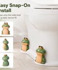 Slick Ceramic Frog Toilet Bolt Covers 2 Pack With Universal Screw Caps shown installed on a toilet bolt for easy snap fit.