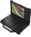 Intel Core I7-1185G7 Refurbished 13.3 Inch Latitude Rugged Laptop With Turbo Boost Up To 4.4Ghz Quad Core Processor, open view with colorful display and handle.