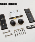 Antique Style Mortise Lock Set for Interior Doors With Privacy Lock, Old School Vintage Door Knobs, Skeleton Key, Oil Rubbed Bronze Finish