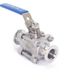 Front view of QiiMii stainless steel 304 vacuum ball valve with blue lever and locking device (KF-25)
