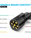 Straight Up Heavy Duty 6 Foot 7 Way Trailer Plug Cord With Sealed Junction Box showing double brass contact plugs and wire gauges.