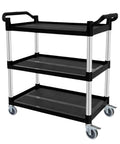 Heavy Duty 3 Tier Plastic Utility Cart On Wheels With 300 Lb Capacity And Quiet 4 Inch Casters With 2 Lockable Brakes Mobile Service Cart