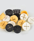 Twelve Pack One Inch White Silicone Cable Grommets For Home Office Desk Heavy Duty Wire Hole Covers in black, white, and yellow