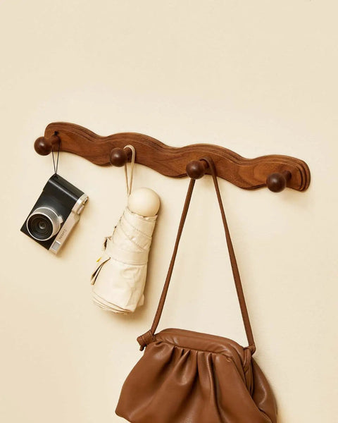 Walnut Wood Coat Rack Wall Mount Set Of 4 Heavy Duty Hooks For Coats Keys Robes Bags And Towels Modern Rustic Wall Hanger Organizer