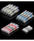 Ditch The Rattle And Grab These Super Cool Heat Shrink Butt Terminals For Your Electrical Wire Cable Connectors. This 50 Piece Kit Features Sealed Solderless Crimps In A 22 To 10 Awg Range That Fit Like A Glove. Perfect Pro Fix Gear For Auto Mods, DIY, heat shrink butt connectors in 4 color-coded sizes