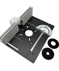 Heavy Duty Aluminum Router Table Insert Plate With Precision Center Guide Bushing Rock Solid Flip Top Woodworking Auxiliary Mounting Base Straight Shooting Black Kit For Weekend Warriors showing side view with adjustable guide.