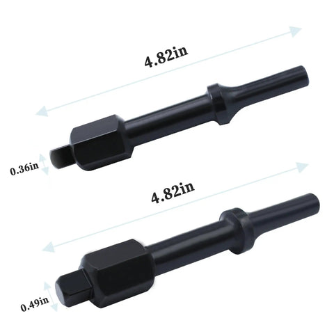 Shake And Break Pneumatic Bolt Breaker Set Featuring 3/8 And 1/2 Inch Square Drive air hammer socket adapters, showing 4.82-inch length.