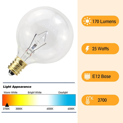 Replacement Wax Warmer Bulbs For Full Size Scentsy Warmers G50 25 Watt Globe G16.5 E12 Base Clear long life span bulb image