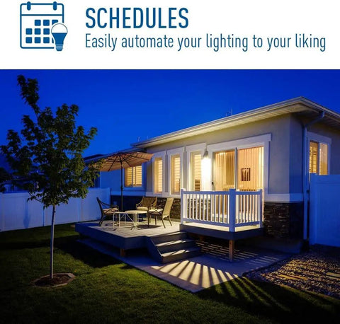Backyard lit by Party Ready Max Smart LED Par38 Outdoor Flood Bulb with Tunable White and Color Changing Light, highlights patio.