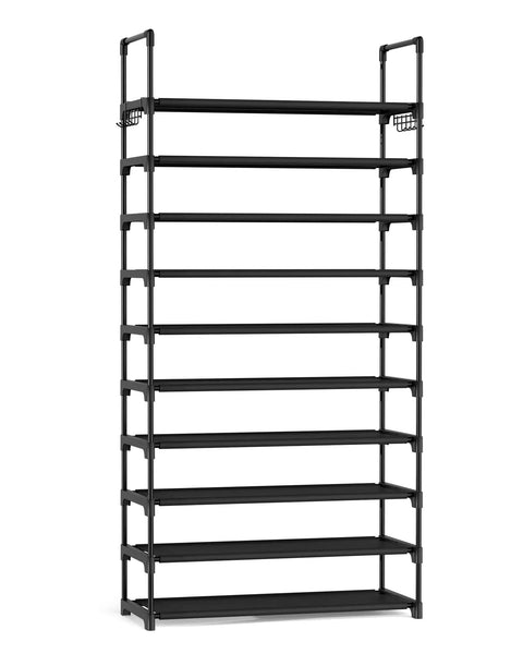 Heavy Duty 10 Tier Shoe Rack With 10 Coat Hooks, Sturdy Vertical Shoe Organizer For Home Entryway, Level Up Your Sneaker Game In Matte Black Today