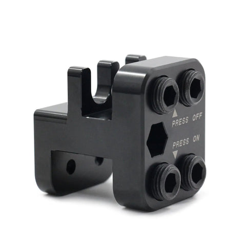 Clip Style Master Link Press Tool For Motorcycle Chains 520 525 530 Aluminum Alloy Construction Easy On Off Master Link Plates Fits All 5 Series Chains Not Ideal For 530 Install Without Light Grinding Adjustment. black aluminum chain press tool with press on/off screws