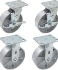 Heavy Duty 6 Inch Steel Casters With Top Lock Brake And Rigid Plates Set Of Four for heavy loads, perfect for workshop equipment.