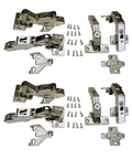 Pro Grade Self Close Face Frame Hinge Kit For Pie Corner Cabinets 170 Degree Three Way Adjustable Cabinet Hinges Easy No Tool Installation Includes Baseplates Wing Screws Center Mounts Two Sets displayed
