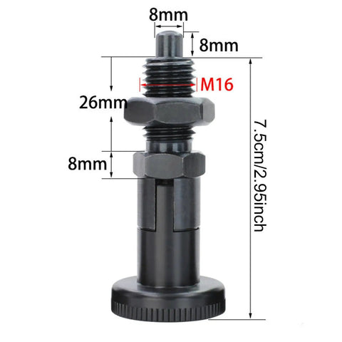 Rock Solid Spring Plunger Knob In Carbon Steel For Mechanical Devices with detailed measurements in image