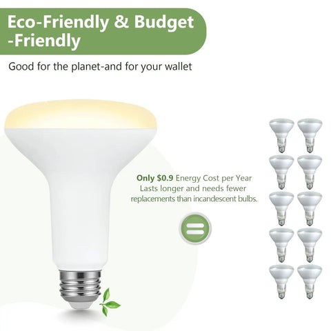 BR30 LED Flood Bulbs Fit Perfectly Inside Recessed Cans, 7.5 Watt Replaces 65 Watt, Soft White 2700K, 12 pack on a light background