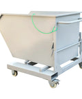 Heavy Duty Self Dumping Hopper With Slick Swivel Casters Built Tough For Dual Forklift And Manual Material Moves features gray steel frame.