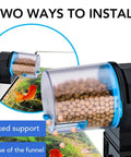 Heavy Duty Automatic Fish Feeder With Smart Electric Dual Compartments, showing dual installation with fixed support for aquariums.
