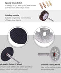 Various bits and wheels from the Rotary Tool Accessories Kit Do-It-All 361 Pieces One Eighth Inch Shanks for multiple functions.