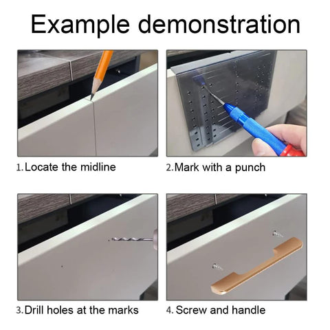 Step-by-step use of Silver Cabinet Handle Template Tool for Accurate DIY Cabinet Installations and Easy Decor Updates.