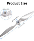 Two Pack 8040 8x4 Propellers CCW Gray Nylon Drone Props For RC Quadcopter Durable Lightweight Low Vibration Props For Stunt Planes Gliders Flying Wings Delta Wings And Drones Ideal For FPV And Training with dimensions shown