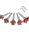 Adjustable Forstner Wood Drill Bits 5 Piece Carbide Tipped Set No Sweat Boring For Cabinet Hinges with hex keys.
