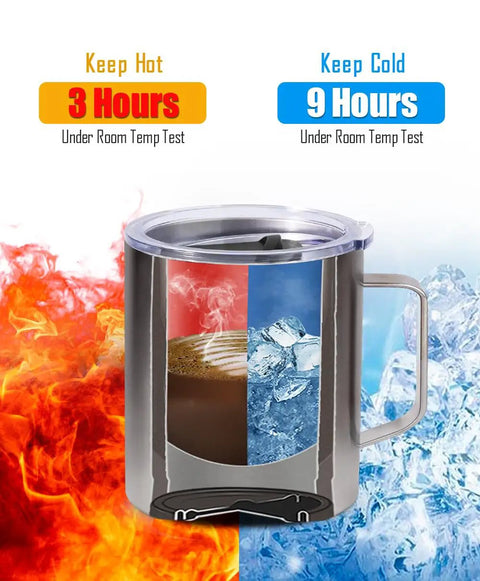 Insulated 14oz Travel Tumbler With Lid And Handle No Sweat Double Wall Stainless Steel Cup for Hot Or Iced Coffee