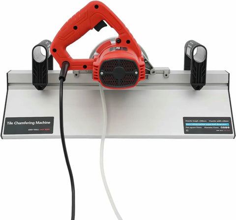 Heavy Duty Electric Tile Bevel Cutter And Chamfering Tool Fueled By A Beefy 1200 Watt Motor, front view with controls and base.