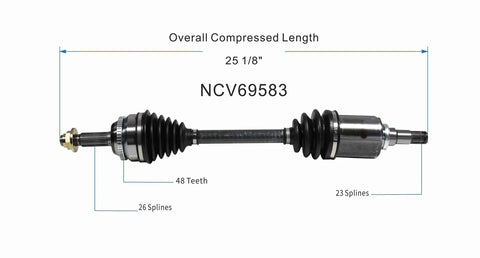 CV Axle Shaft Assembly Left Front Driver Side NCV69583 Drop In Premium OE Fit Balanced For Smooth Vibration Free Performance With High Grade Materials And Durable Front Left Axle Replacement, 25 1/8 in
