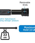 No Sectional Assembly Tension Curtain Rod 56 To 104 Inches 1 Inch Diameter Adjustable Shower Rod, black, removable ends, holds up to 33 lbs.