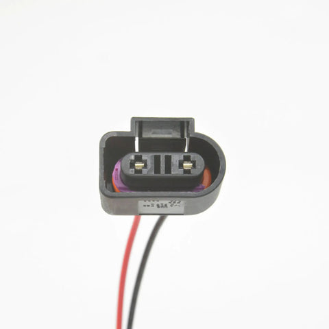 Plug And Play 2 Pin Coolant Level Sensor Connector Pigtail With Pre Crimped Wires 6 Inch Leads Ready To Solder Or Butt Splice Fits VW Jetta Golf GTI Passat Tiguan Atlas Beetle Eos CC Rabbit Arteon Taos Touareg And Audi A3 A4 A5 A6 Q5 S4 S5 S6 TT, front view