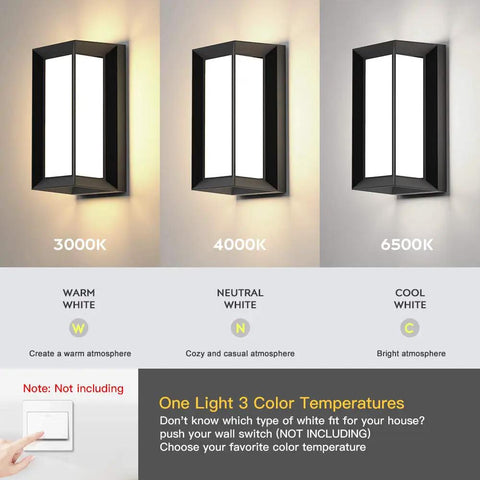 Outdoor Wall Porch Light Modern Exterior LED Sconce 24W Matte Black Wall Fixture Mounted Patio Lamp 3 Color Temperature