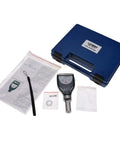 Handheld Surface Profile Gauge for Blast Cleaned Surfaces With 0-800 Micrometers Range, shown with storage case and manual.