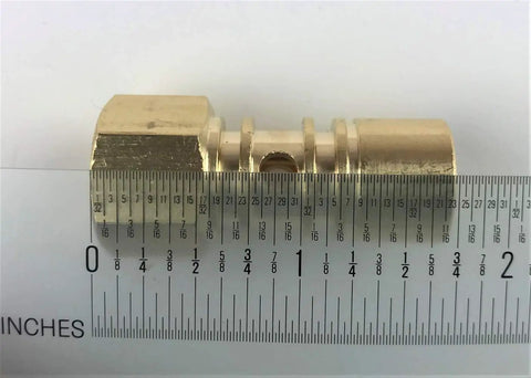 Hose Reel Swivel Hub With O Rings Replacement Part For Reel Systems HRPART2 Fits Multiple Reels One Quarter Inch NPT Inlet 44.5mm Overall Length 14mm Hex 16.5mm Shaft Diameter Includes O Rings, brass hub on ruler