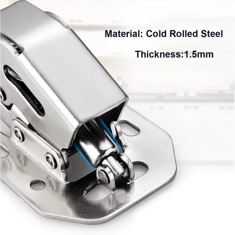 Soft Close Concealed Cabinet Door Hinges 90 Degree Hydraulic Invisible Hinges For Cabinets Cupboards And Wardrobes Rust Resistant Cold Rolled Steel With Zinc Finish 2 Pack By Qrity Easy Install, close-up view of hinge material and thickness.
