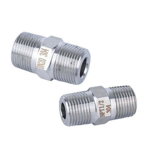 Two stainless steel High Pressure Adapter Coupler 1/8 To 1 Inch NPT Male Thread Hex Nipple Union Steel 304.