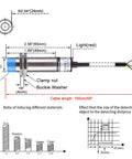Diagram of 18mm Capacitive Proximity Sensor Switch Non Shield Type With 10mm Detection, 50 Inch Cable, 10-30V DC, 200mA