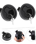 Front view: LIFKOME round flush-pull boat latches, black plastic, locking with two keys, set of 2