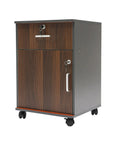 Slick Locking Vertical File Cabinet With Smooth Glide Casters And Ample Under Desk Storage Space in black and wood finish, perfect for office use.