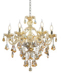 Modern K9 Crystal Chandelier In Cognac Finish, Six Lights, E12 Base Candle Crystal Pendant Lighting Fixture with ornate design