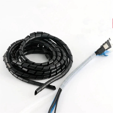 Black Spiral Cable Wrap Cord Protector For TV Cables And Computer Wires, Easy To Cut, Flexible Sleeve, 25mm Diameter, 2 Meter