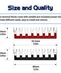 4 Sets 8-Position 600V 25A Terminal Blocks With Cover, Dual Row Ground Bus Bar Wire Screw Terminal Kit, sizes shown